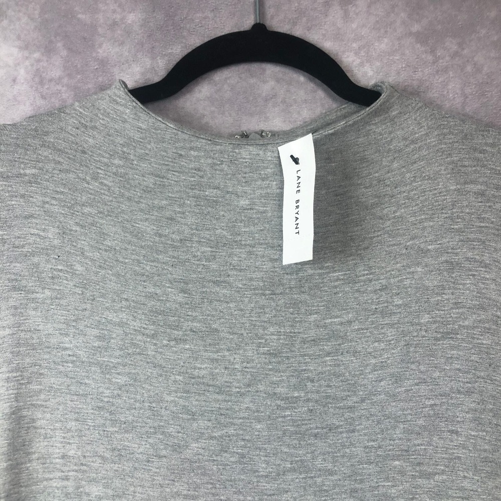 Lane Bryant Midi Dress 22 / 24 Gray Ruched High Neck Short Sleeve Stretch NEW! - Picture 3 of 13